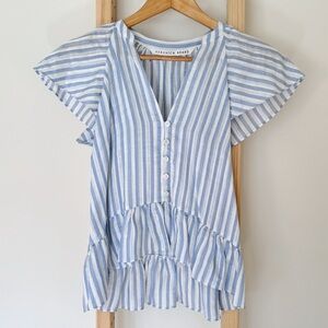 Veronica Beard Blue Stripe Ruffle Blouse Top XS